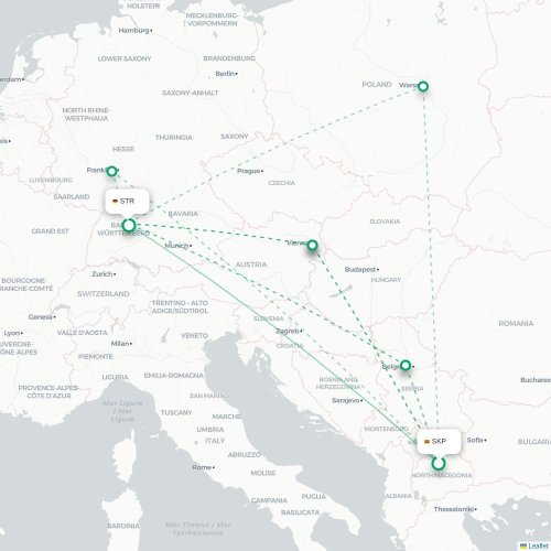 Skopje - Stuttgart karta över direktflyg