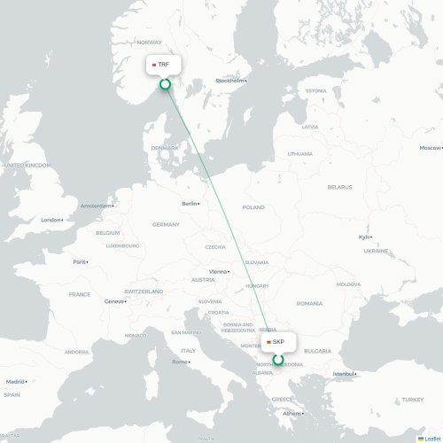 Skopje - Torp karta över direktflyg