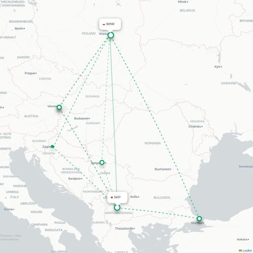 Mapa de vuelo directo Skopje - Varsovia