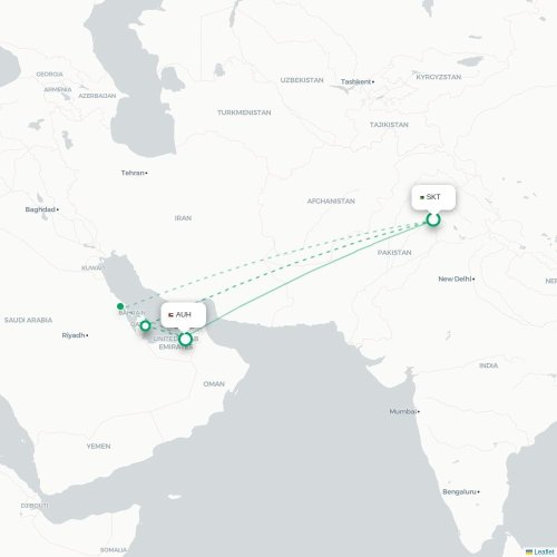 Mapa de vuelo directo Siālkot - Abu Dabi