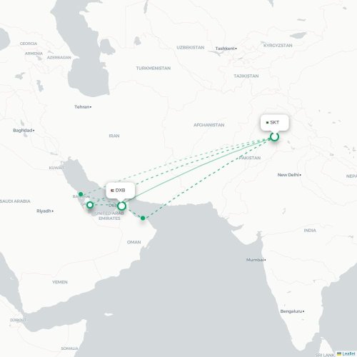 Mapa de vuelo directo Siālkot - Dubái