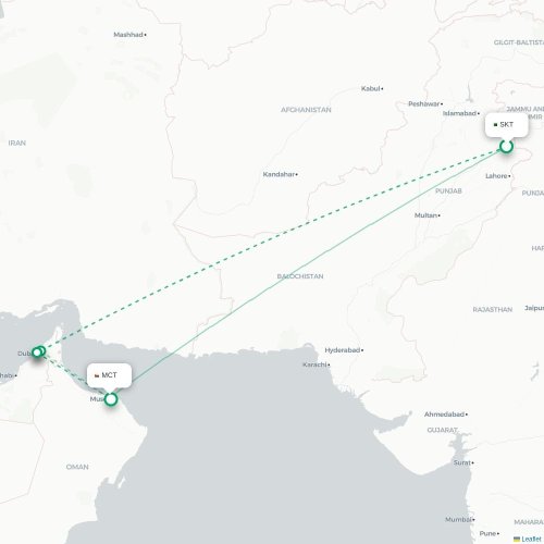 Mapa de vuelo directo Siālkot - Mascate