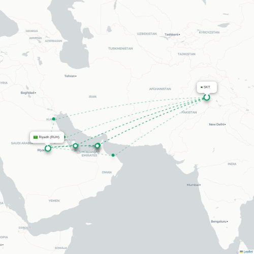 Mapa de vuelo directo Siālkot - Riad