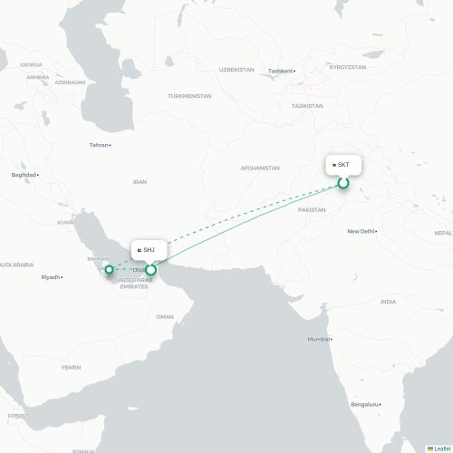 Mapa de vuelo directo Siālkot - Sharjah