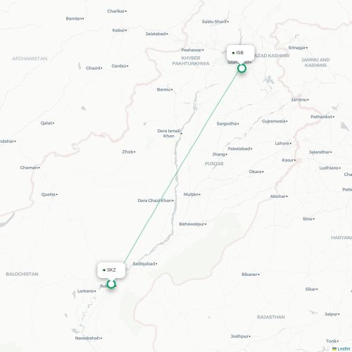 Mapa de vuelo directo Sukkur - Islamabad