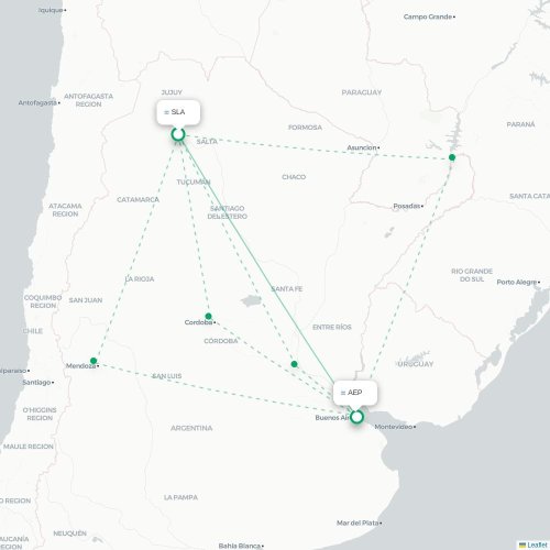 Mapa lotu bezpośredniego Salta – Buenos Aires