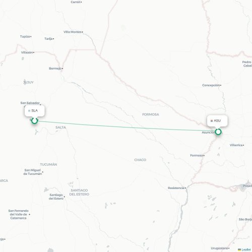 Mapa lotu bezpośredniego Salta – Asunción