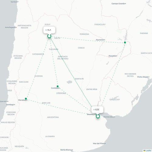 Mapa lotu bezpośredniego Salta – Buenos Aires