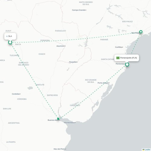 Mapa lotu bezpośredniego Salta – Florianópolis