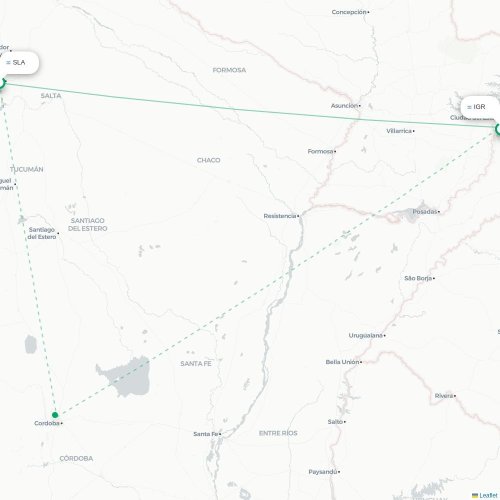 Mapa lotu bezpośredniego Salta – Puerto Iguazú