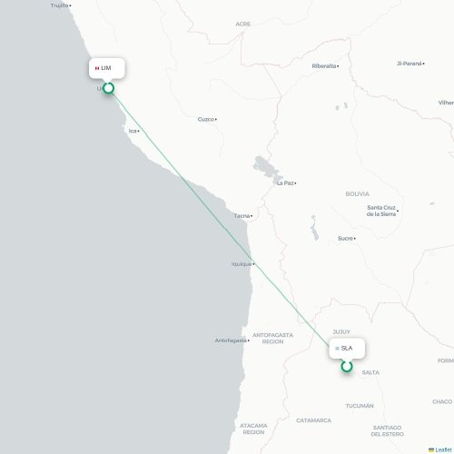 Mapa lotu bezpośredniego Salta – Lima