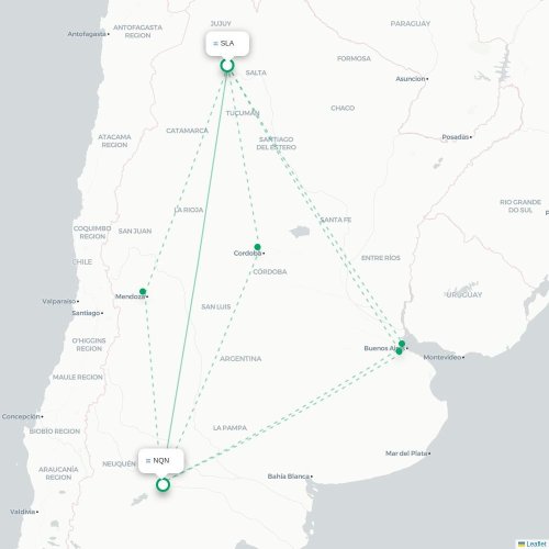 Mapa lotu bezpośredniego Salta – Neuquén