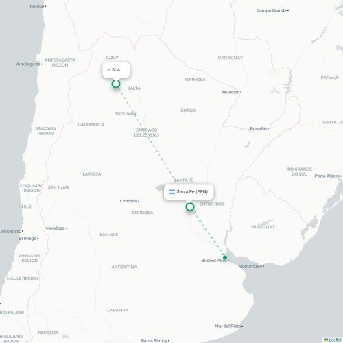 Mapa lotu bezpośredniego Salta – Santa Fe
