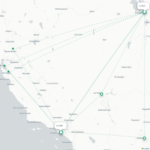 Mapa de vuelo directo Salt Lake City - Long Beach