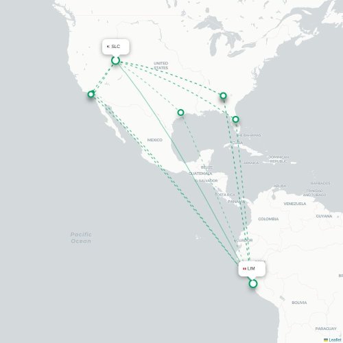Salt Lake City - Lima kaart van rechtstreekse vlucht
