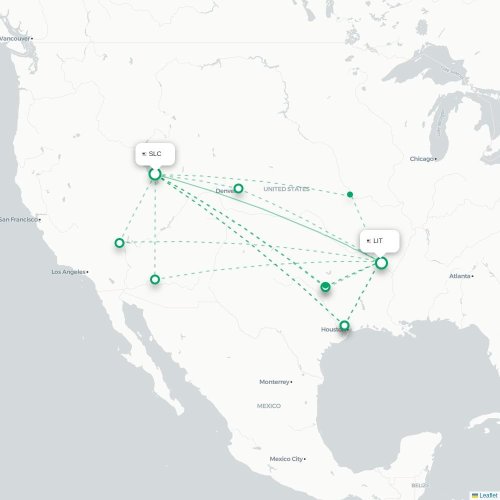 Mapa de vuelo directo Salt Lake City - Little Rock