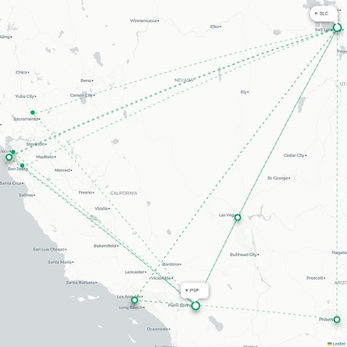 Mapa lotu bezpośredniego Salt Lake City – Palm Springs