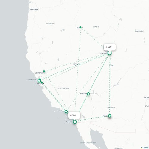 Mapa de vuelo directo Salt Lake City - San Diego