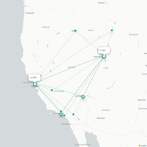 Mapa lotu bezpośredniego Salt Lake City – San Francisco