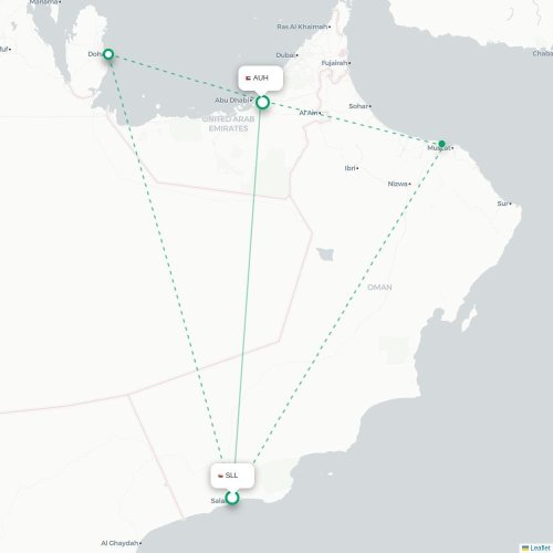 Mapa lotu bezpośredniego Salala – Abu Zabi