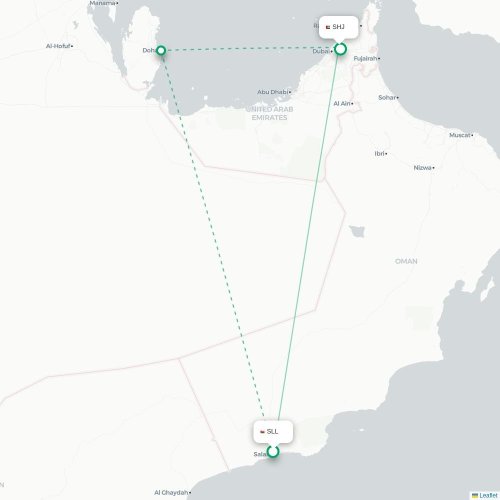 Mapa lotu bezpośredniego Salala – Szardża