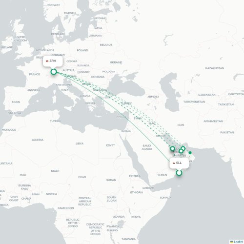 Mapa lotu bezpośredniego Salala – Zurych