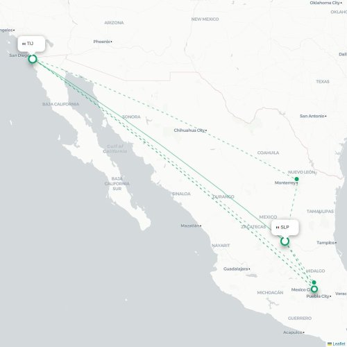 Mapa lotu bezpośredniego San Luis Potosí – Tijuana