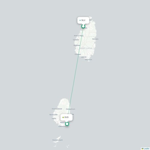 Mapa de vuelo directo Castries - Kingstown