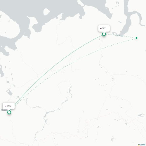 Mapa de vuelo directo Salejard - Moscú