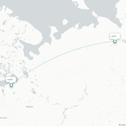 Mapa de vuelo directo Salejard - San Petersburgo