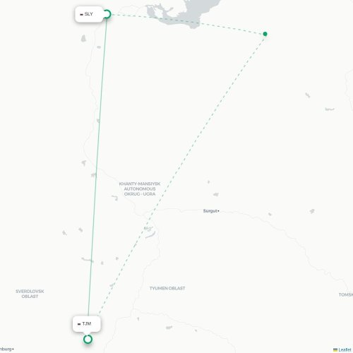 Mapa de vuelo directo Salejard - Tyumen