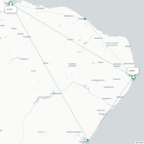 Mapa lotu bezpośredniego São Luís – Recife