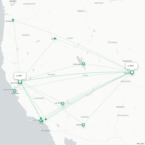 Mapa lotu bezpośredniego Sacramento – Denver