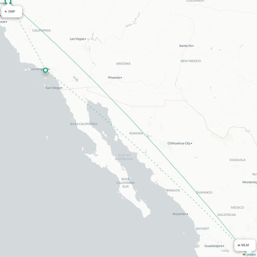 Sacramento - Morelia karta över direktflyg