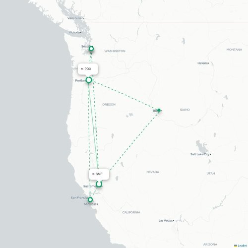 Mapa lotu bezpośredniego Sacramento – Portland