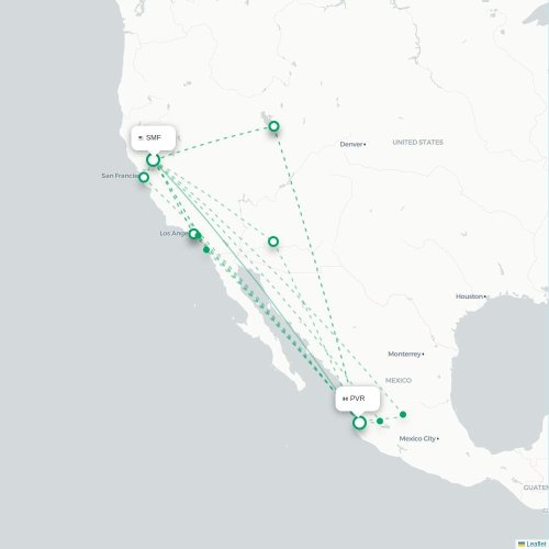 Sacramento - Puerto Vallarta karta över direktflyg