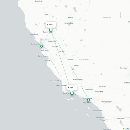 Mapa lotu bezpośredniego Sacramento – Santa Barbara