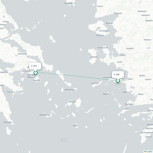 Samos - Athènes carte du vol direct
