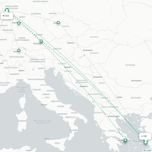 Mapa de vuelo directo Samos - Düsseldorf