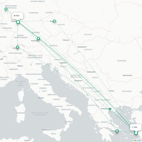 Mapa de vuelo directo Samos - Fráncfort