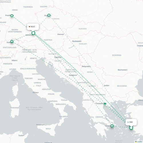 Samos - München kort over direkte fly