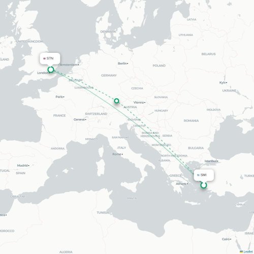 Mapa de vuelo directo Samos - Londres