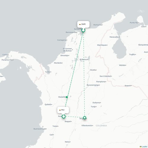 Mapa de vuelo directo Santa Marta - Pereira