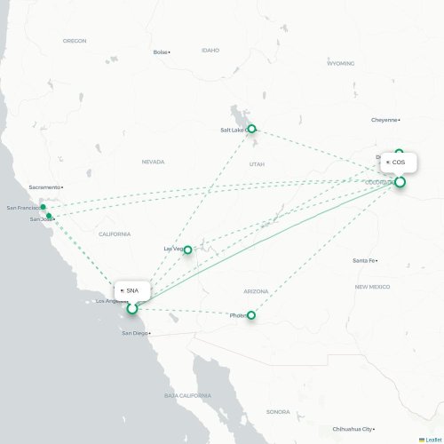 Mapa de vuelo directo Santa Ana - Colorado Springs