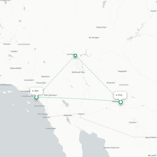 Mapa de vuelo directo Santa Ana - Phoenix