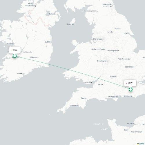 Mapa lotu bezpośredniego Shannon – Londyn