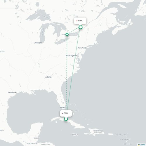 Mapa lotu bezpośredniego Santa Clara – Ottawa