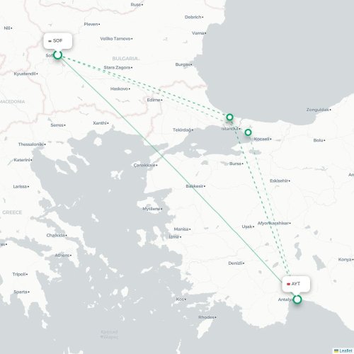Mapa de vuelo directo Sofía - Antalya