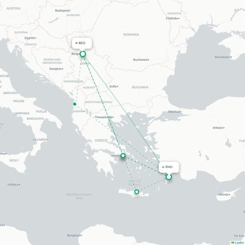Mapa lotu bezpośredniego Sofia – Belgrad