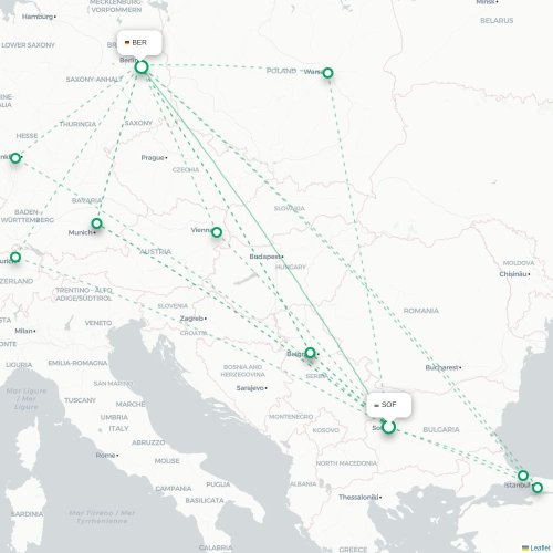 Mapa de vuelo directo Sofía - Berlín